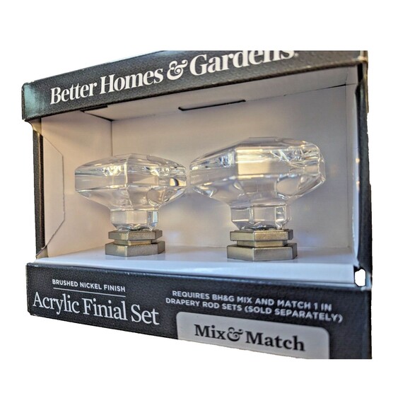 Better Homes and Gardens Curtain Rod Acrylic Finial 2-pc Brushed Nickel Finish - Picture 4 of 5
